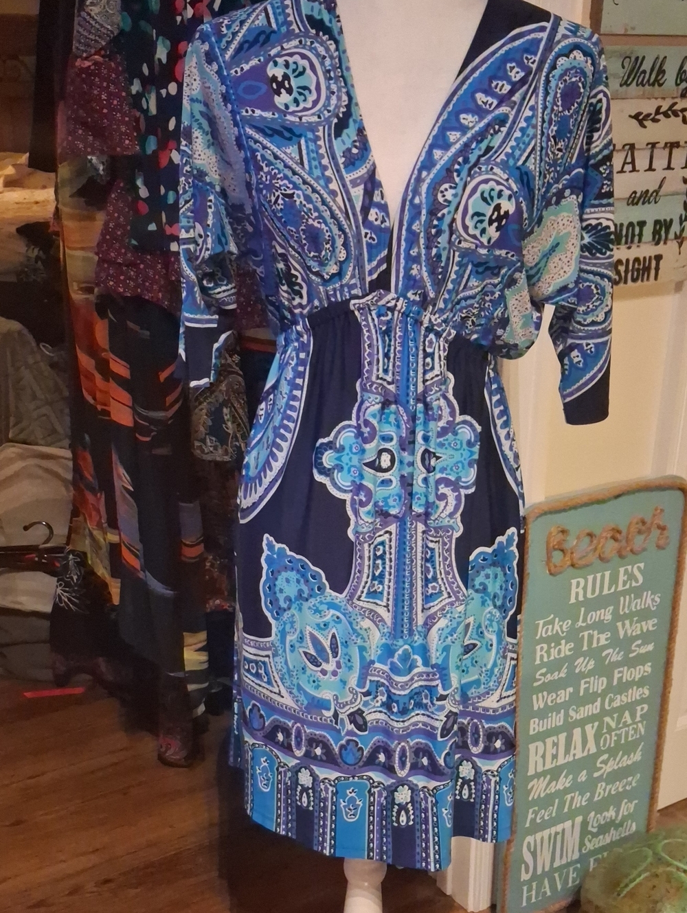 A Blue Paisley V-Neck Women’s Dress By Christina Love Size M